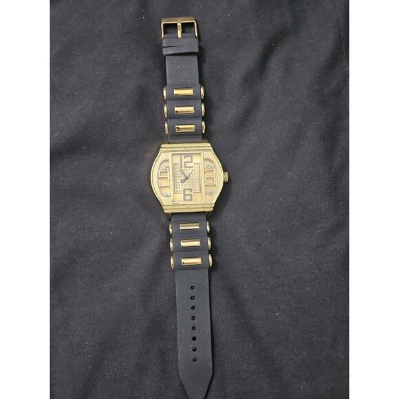 53.9mm LARGE Quartz Analog Watch Gold Tone Black Silicone bullet band main image 6